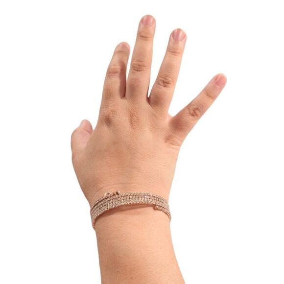 Anne Klein Multi-Row Crystal Coil Rose Gold Bracelet - Picture 9 of 13